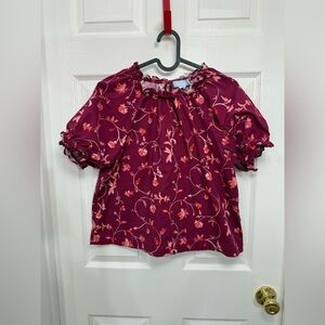 Hill House Burgundy Floral Print Short Sleeve Top Size Medium